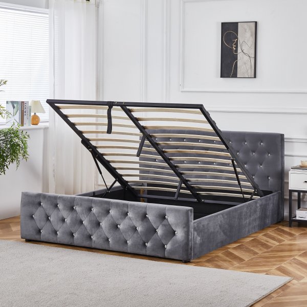 Dubbelsäng grå sammet 180 x 200 cm - Dubai Dubbelsäng grå sammet 180 x 200 cm - Dubai