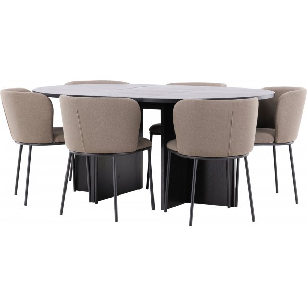 Matbord Strada med 6 st Edina stolar - Brun/svart + 4.00 x Möbeltassar Matbord Strada med 6 st Edina stolar - Brun/svart + 4.00 x Möbeltassar