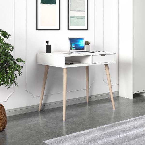 Oferta skrivbord 90 x 60 cm - Vit/trä Oferta skrivbord 90 x 60 cm - Vit/trä