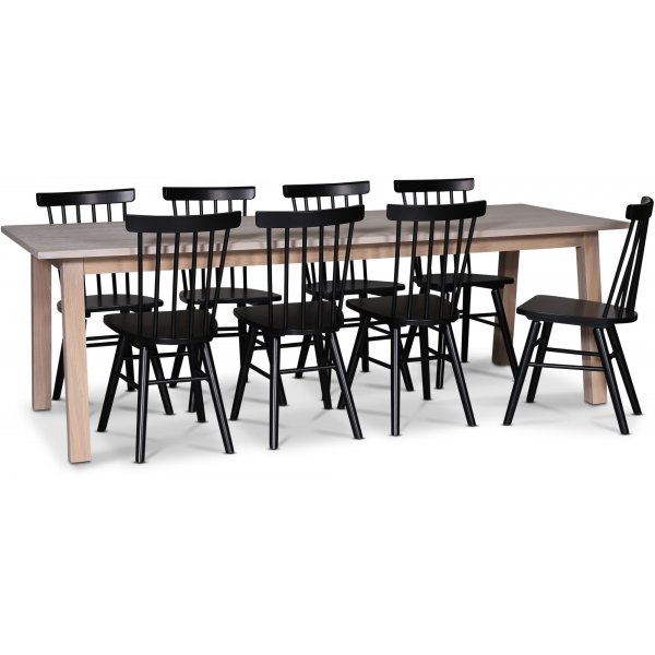 Saltsj matgrupp 240 cm inkl 8 st svarta Orust pinnstolar - Vitoljad ekfanr