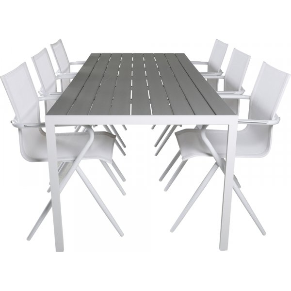 Break utematgrupp med 6 st Alina stolar - Grå/Vit Break utematgrupp med 6 st Alina stolar - Grå/Vit