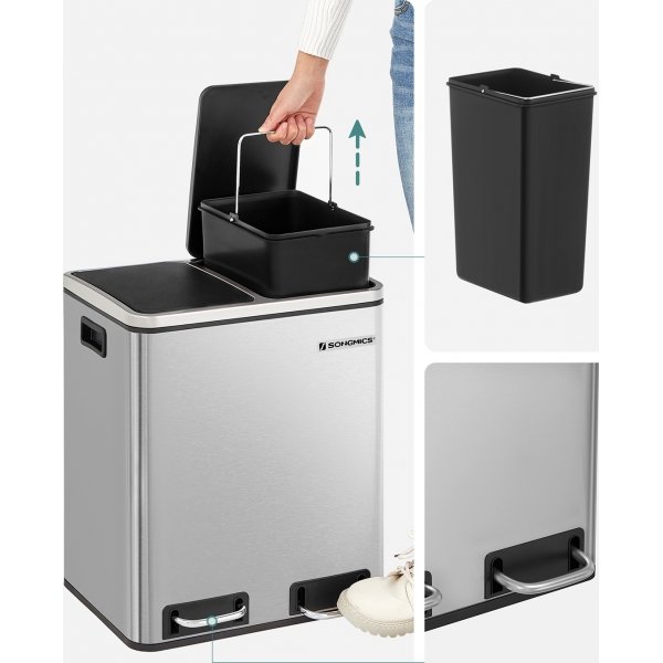 Poubelle Daloa 35 l - Argent/noir