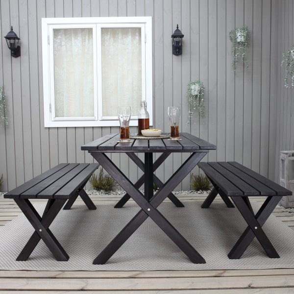 Table de groupe d'extrieur Scottsdale 150 cm avec 2 bancs - Noir