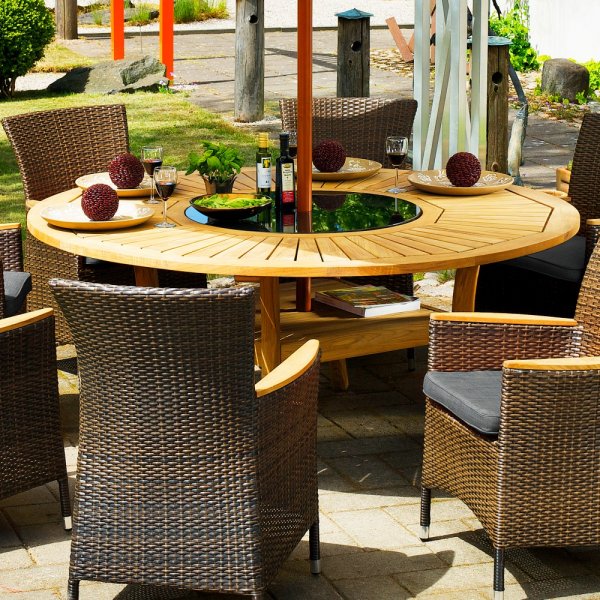 Teakbord med Lazy Susan i granit 150-175 cm