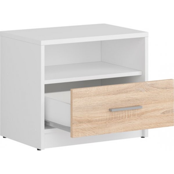 Nepo Plus nachtkastje - Wit/licht eiken Nepo Plus nachtkastje - Wit/licht eiken