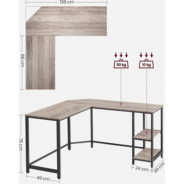 Rami hrnskrivbord 138/138 x 49 cm - Grbeige/svart