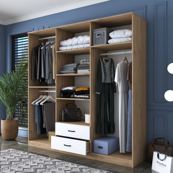 Bardo garderob 210 x 51,5 x 210 cm - Valnt/vit