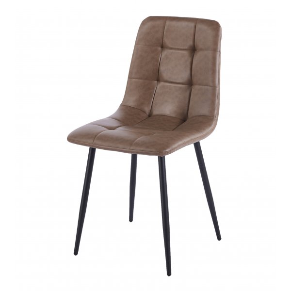 Matgrupp Sand� matbord �120cm i vit terazzo med 4st Delta matstol i brun vintage