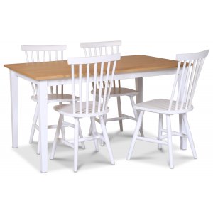 Groupe alimentaire Fr; table  manger 140x90 cm - Blanc/chne huil avec 4 chaises en cannage blanc Karl