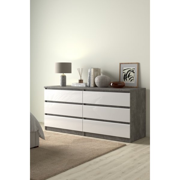 Naia ladekast met 6 lades - Beton/wit Naia ladekast met 6 lades - Beton/wit