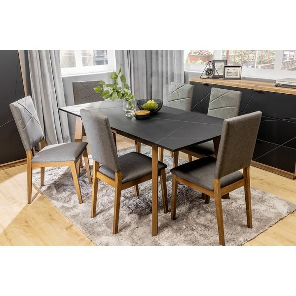 Table  manger ancienne 140-180 x 67,5 cm - Noir/Chne Stirling