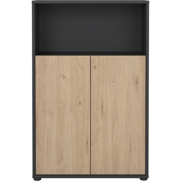 Bibliothèque basse avec portes Sign - Gris mat/hickory Bibliothèque basse avec portes Sign - Gris mat/hickory