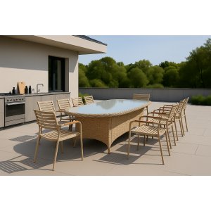 Matgrupp med 8 stolar och matbord 230 x 100 cm beige/natur - Menton/Pino Matgrupp med 8 stolar och matbord 230 x 100 cm beige/natur - Menton/Pino