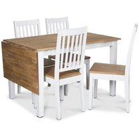 Österlen matgrupp, Klaffbord vit/ek med 4 st vita Simris stolar med ek-sits Österlen matgrupp, Klaffbord vit/ek med 4 st vita Simris stolar med ek-sits