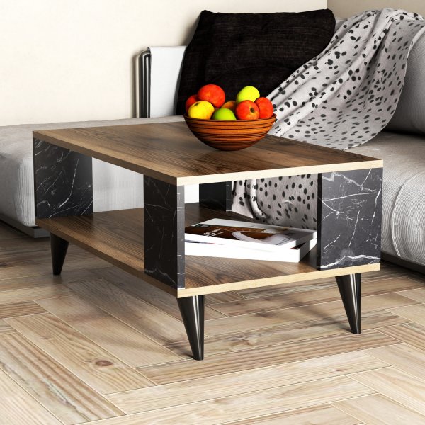 Table basse City 90 x 41,6 cm - Noyer/marbre noir Table basse City 90 x 41,6 cm - Noyer/marbre noir