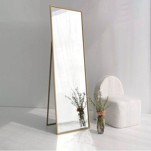 Stoere vloerspiegel 170 cm - Gouden lijst