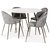 Groupe de repas Art : Table ronde marbre/laiton + 4 chaises Art velours gris/laiton
