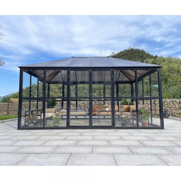 Serre Jupiter avec verre trempé - 12,8 m² - noir + Serre Jupiter avec verre trempé - 12,8 m² - noir +