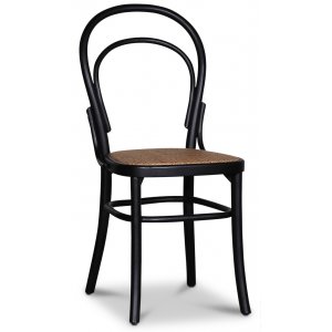 Chaise en bois courb noir ton avec assise en rotin