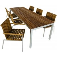 Alva matgrupp 250x90 cm inkl. 6 stolar - Teak/galvaniserad metall Alva matgrupp 250x90 cm inkl. 6 stolar - Teak/galvaniserad metall