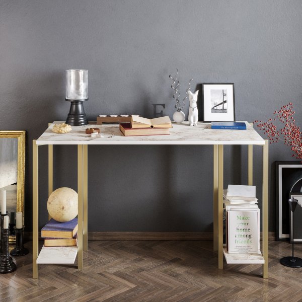 Reader skrivbord 125x60 cm - Vit/guld Reader skrivbord 125x60 cm - Vit/guld