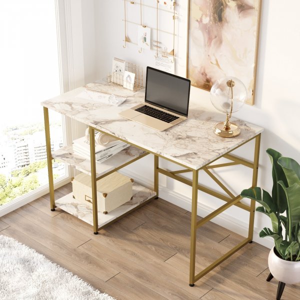Bureau Voyage 23, 120 x 60 cm - Marbre blanc/or