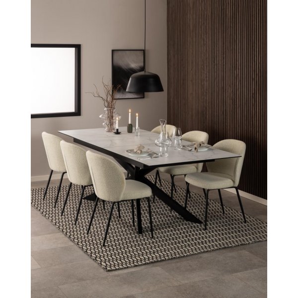 Patricia matstol - Beige bouclé/matt svart Patricia matstol - Beige bouclé/matt svart