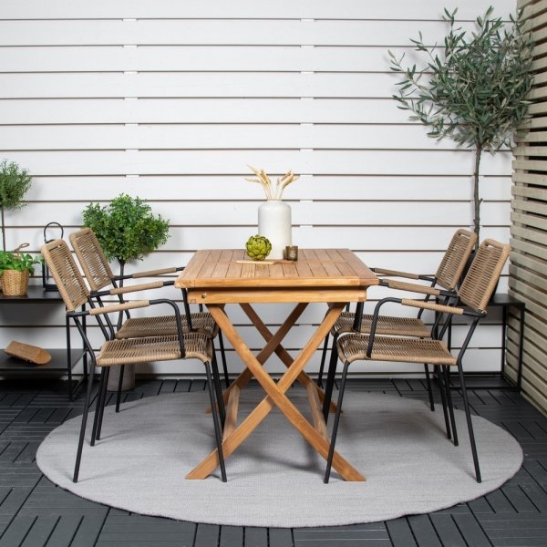 Kenya utematgrupp med 4 st Lindos stolar - Beige/Svart/Teak Kenya utematgrupp med 4 st Lindos stolar - Beige/Svart/Teak