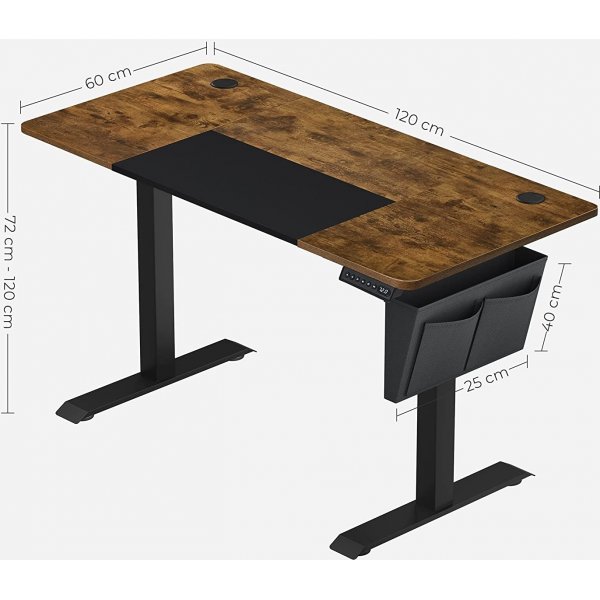 Bureau rglable en hauteur Charlene 120 x 60 cm - Marron/noir