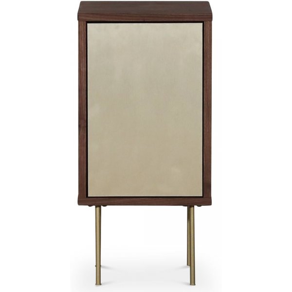 Sängbord i valnöt med dörr i mässing Sängbord i valnöt med dörr i mässing