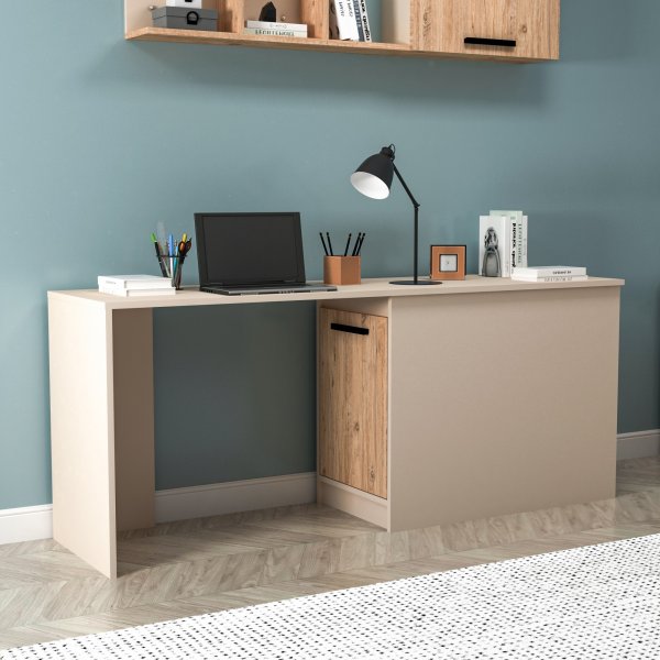 Bureau Newra 180 x 47 cm - Pin/beige Bureau Newra 180 x 47 cm - Pin/beige