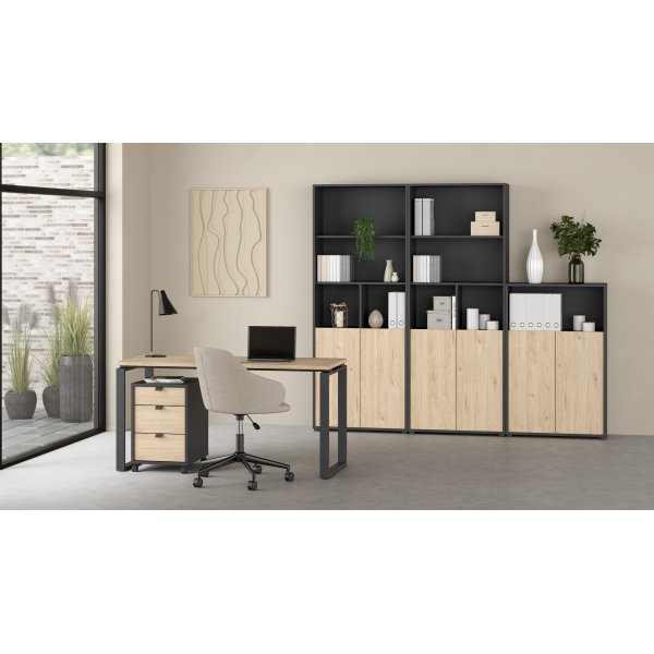 Bibliothèque basse avec portes Sign - Gris mat/hickory Bibliothèque basse avec portes Sign - Gris mat/hickory