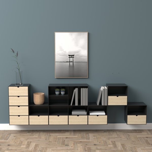 Joliet nachtkastje - Zwart/bamboe