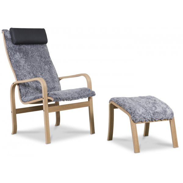 Frank fotpall i frskinn scandinavian grey - Oljad ek + Flckborttagare fr mbler