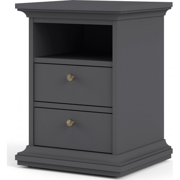 Paris smal nachtkastje met 2 lades en 1 open vak - Grijs