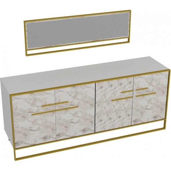 Polka skänk med spegel - Guld/vit Polka skänk med spegel - Guld/vit