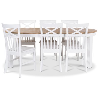 Dalar matgrupp Ovalt bord vit/ek + 6 st Mellby stolar