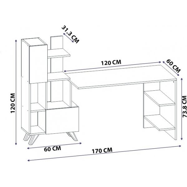Bureau Ali 170 x 60 cm - Blanc/noyer Bureau Ali 170 x 60 cm - Blanc/noyer