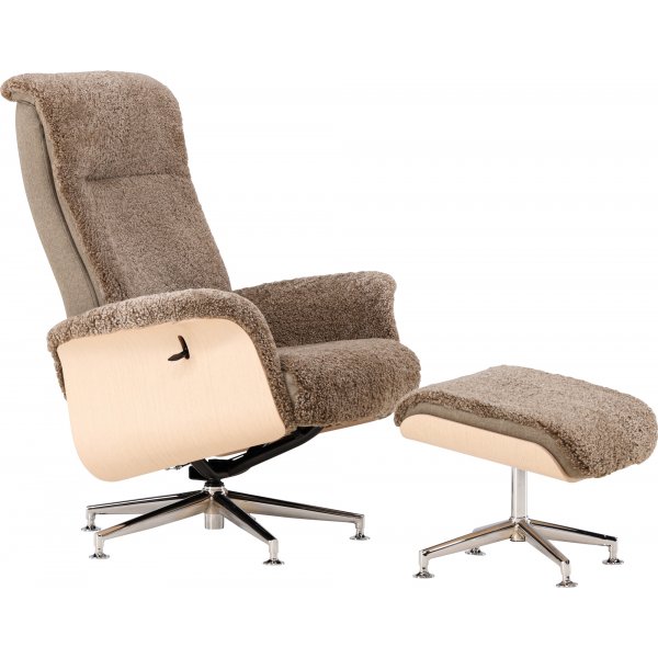 Frskinnsftlj med fotpall - Brun / ek - Ulla