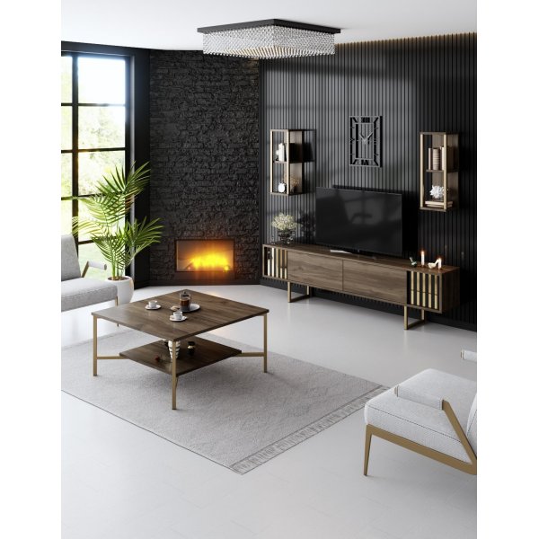 Erki soffbord 80 x 80 cm - Valnöt/guld Erki soffbord 80 x 80 cm - Valnöt/guld