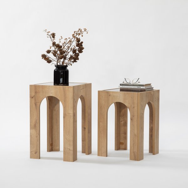 Seine bijzettafelset 35/35 x 35/35 cm - Donkergrijs/eiken Seine bijzettafelset 35/35 x 35/35 cm - Donkergrijs/eiken