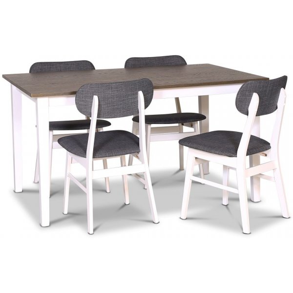 Skagen matgrupp 140x90 cm inkl. 4 st Sarek gr matstolar -Brunoljad ek / Vit