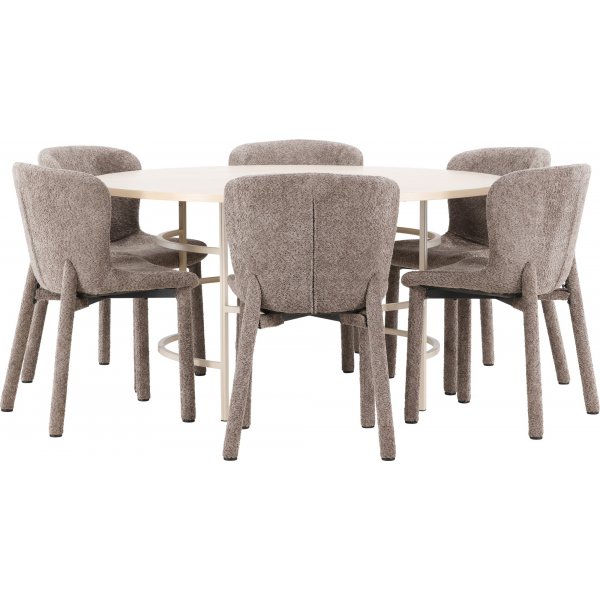 Matbord Copenhagen med 6 st Astoria stolar - Beige/whitewash + 6.00 x Stolsdyna