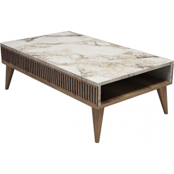 Table basse Milan 105 x 60 cm - Aspect noyer/marbre blanc Table basse Milan 105 x 60 cm - Aspect noyer/marbre blanc