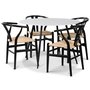 Sunda II matgrupp, 110 cm runt bord + 4 st Sunda stolar svarta / repsits