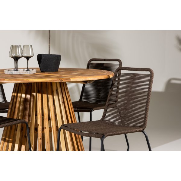 Lumpur rund matgrupp med 4 st Lindos stolar - Brun/svart + 4.00 x Stolsdyna Lumpur rund matgrupp med 4 st Lindos stolar - Brun/svart + 4.00 x Stolsdyna