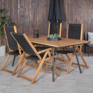 Groupe de repas extrieur Chan avec 4 chaises Little John - Noir/Naturel