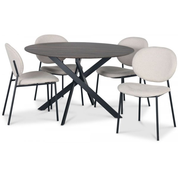 Hogrn matgrupp 120 cm bord i mrkt tr + 4 st Tofta beige stolar
