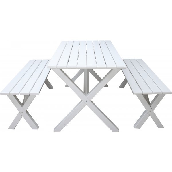 Table de groupe d'extrieur Scottsdale 150 cm avec 2 bancs - Blanc
