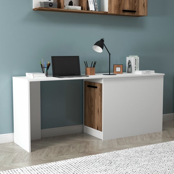 Bureau Newra 180 x 47 cm - Noyer clair/blanc Bureau Newra 180 x 47 cm - Noyer clair/blanc